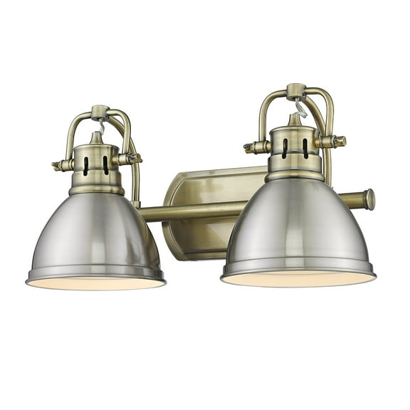 Yep by Golden Lighting Duncan 2-light Vanity in Aged Brass and Pewter shade