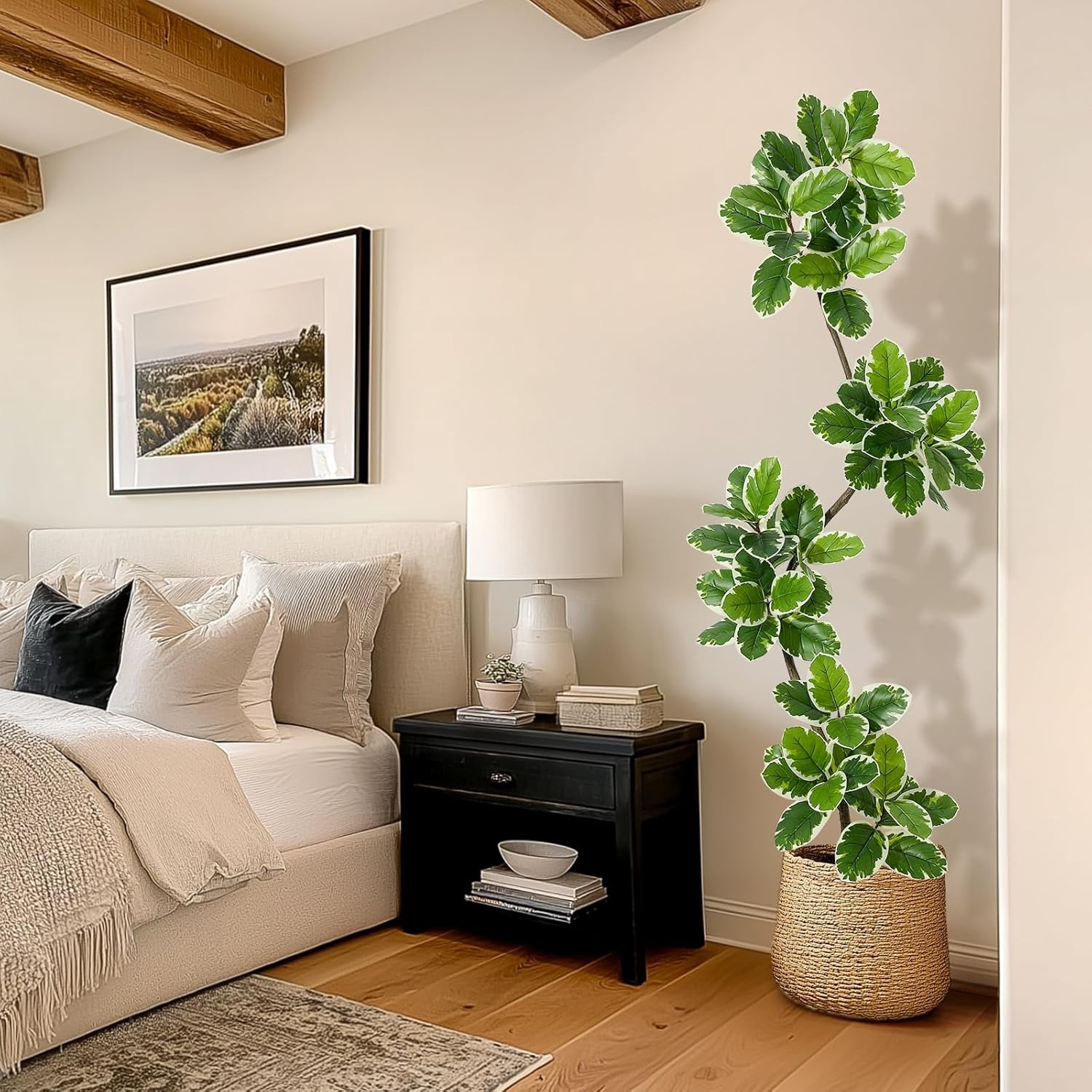 Fiddle Leaf Fig Tree Artificial Indoor, 7 ft Tall Faux Rubber Tree with Sphere Planter, Tall Artificial Plants with Moss for Home Decor Office Living Room