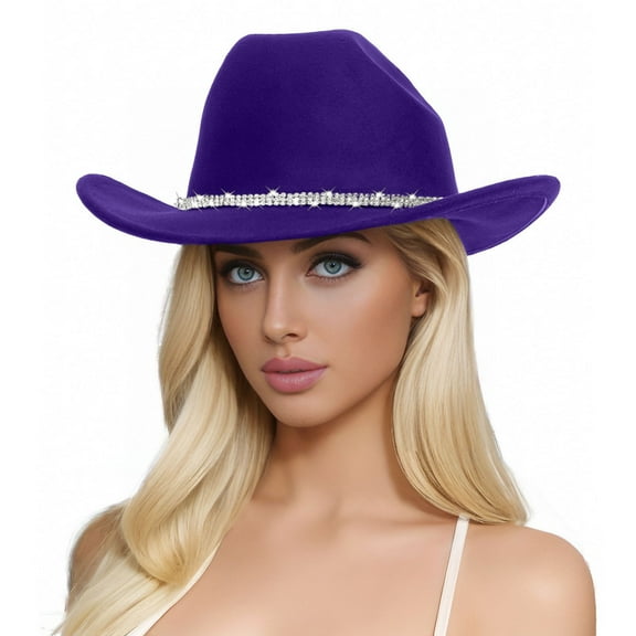Wide Brim Hats for Women , Sun Hats for Men , Packable Straw Hat Stylish Western Wool Cowboy Hat for Men and Women with Rhinestone Embellishments