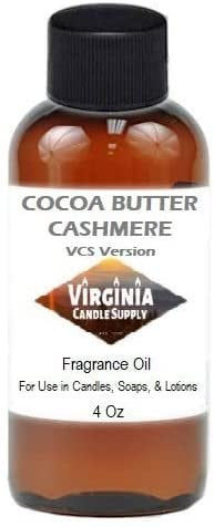 Cocoa Butter Cashmere Fragrance Oil 4 oz Bottle for Candle Making, Soap Making, Tart Making, Room Sprays, Lotions, Car Fresheners, Slime, Bath Bombs, Warmers