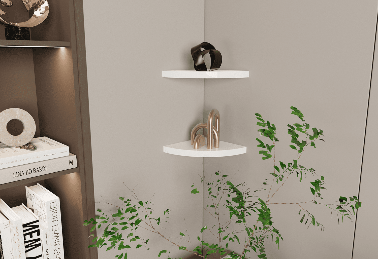 Mainstays 9.5" White Corner Wood Shelves, Set of 2