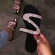 thumbnail image 1 of Sandalias planas de talla grande romanas de cristal sólido informal para mujer, zapatos Wmkox8yii  ytu3676, 1 of 6