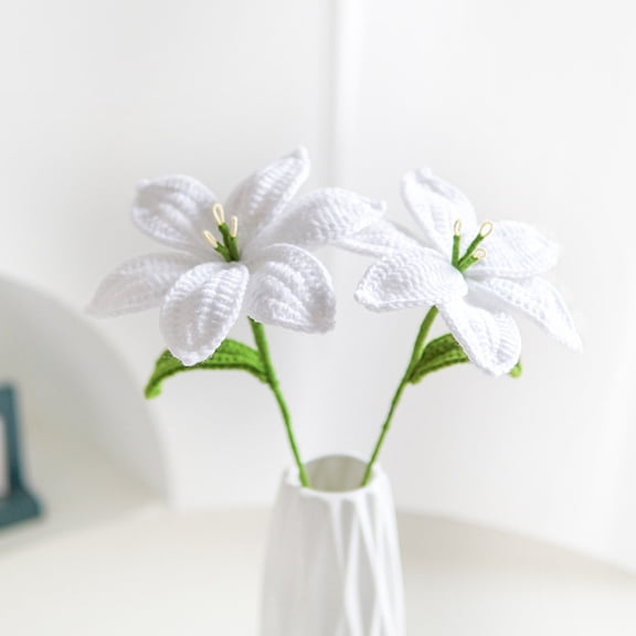 JingChun Crochet Flower Bouquet, Crochet Bouquet, Crochet Bouquet of Flowers, 1PC Artificial Lily Flowers White Lily Fake Flowers Knitted Bouquet for Home Wedding Decor Flower Gift