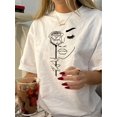 thumbnail image 1 of Women's Vintage-Inspired Casual T-Shirt with Elegant Rose and Lip Graphic, Soft Polyester, Round Neck, Short Sleeves - Perfect for Summer, Everyday Tshirt|Casual Chic Style|Polyester Fabric, 1 of 6
