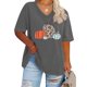 thumbnail image 1 of Puntoco Camiseta básica de verano de color liso con mangas cortas y cuello en V grande con diseño de calabaza de Acción de Gracias para mujer, 1 of 4
