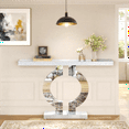 thumbnail image 2 of Fnova 43" Mirrored Console Table, Modern Narrow Sofa Table with O-Shaped Base, Glass Entryway Table for Living Room, Hallway Entrance, 2 of 10