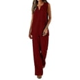thumbnail image 2 of Xdegoge Linen Sets for Women 2 Piece Sleeveless V Neck Tops and Wide Leg Pants Matching Set Summer Solid Lounge Breathable Vacation Travel Outfits, 2 of 9