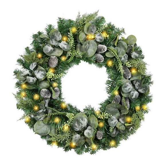 30"  Eucalyptus Christmas Wreath with Lights