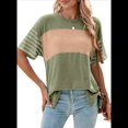 thumbnail image 3 of Blusas de Verano para Mujer, de Gran Tamaño, con Cuello Redondo, Informales, con Bloques de Color y Rayas, Color Verde, Talla L, 3 of 9