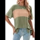 thumbnail image 3 of Blusas de Verano para Mujer, de Gran Tamaño, con Cuello Redondo, Informales, con Bloques de Color y Rayas, Color Verde, Talla L, 3 of 9
