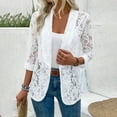 thumbnail image 6 of TTUHYWXI Lightweight Summer Crochet Cardigan for Women Long Sleeve Kimono Boho Open Front Sheer Knit Cardigans (White, L), 6 of 8