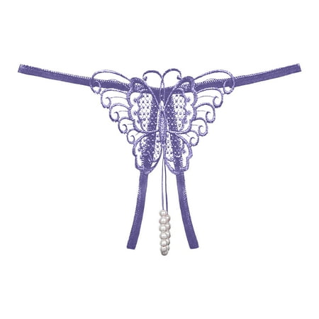 BKQCNKM Thongs for Women  Lace Underwear for Women  Lace Thongs  Cutout Pendant Pearl Beads Butterfly G String Thong Underpants  Valentines Day Underwear Watermelon Red L