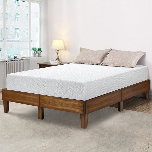 GranRest 14 Inch Solid Wood Platform Bed, Caramel, King