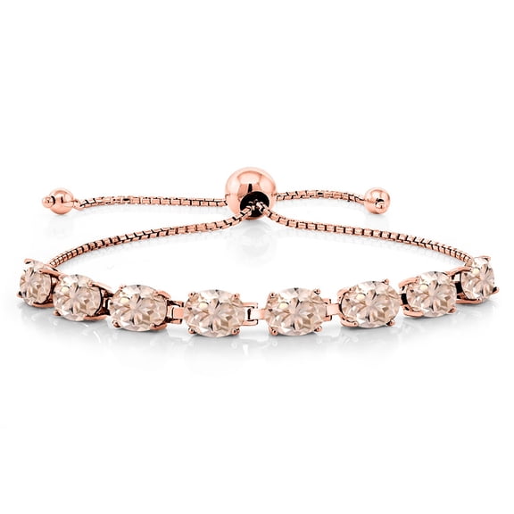 Gem Stone King 18K Rose Gold Plated Silver Peach Morganite Tennis Bracelet for Women (5.20 Cttw, Gemstone October Birthstone, Oval 7X5MM, Fully Adjustable up to 9 inch)