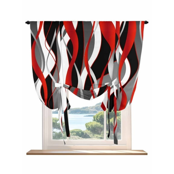 Red Stripe Tie Up Curtains for Windows 63 Inch Length Balloon Curtains Kitchen Adjustable Balloon Window Shade Grey White Ombre Geometric Modern Abstract Tie Up Valance Bathroom Curtain 52"x63"