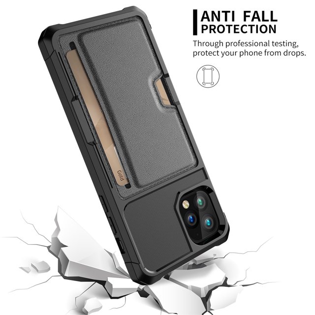 EGNMCR For 12 Pro Premium Leather Wallet Card Shockproof Car Phone Case Cover phone cover