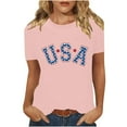 thumbnail image 2 of NuoCaiYun New Women Cotton Tops, Spring Summer Ladies Short Sleeve Round Neck Casual Independence Day Printed T-Shirt, 2 of 6