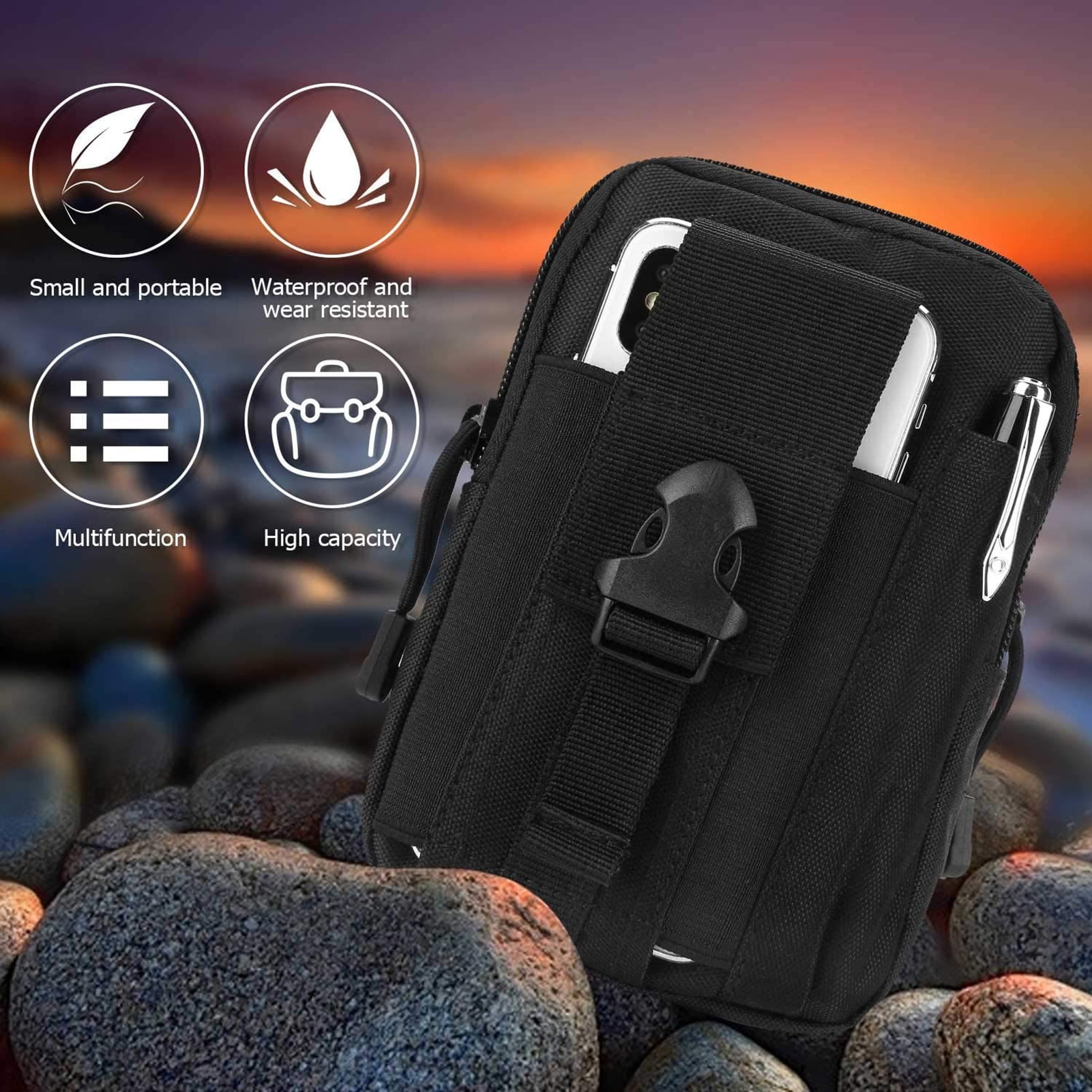 Tactical Camo Molle Bag For Mobile Phone Belt Pouch Holder Case Waist Black Bag 