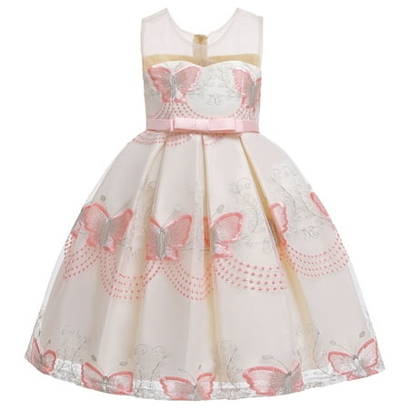 

Summer Savings Clearance! Edvintorg 3-8Years Kids Dresses For Girls Fashion Solid Color Butterfly Embroidery Bowknot Birthday Party Flowers Gown Kids Dresses Princess Costumes For Girls