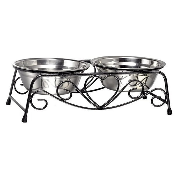 Comederos para gatos Comedero doble de acero inoxidable con soporte elevado Comedero para gatos y perros pequeños
