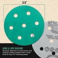 thumbnail image 3 of Dura-Gold Premium 320 Grit 3.5" (90mm) Green Film Sanding Discs, 7-Hole Pattern, Box of 50 - Heavy-Duty Dustless Hook & Loop Backing Sandpaper for Random Orbital Sander, Sand Auto Paint Wood Furniture, 3 of 6