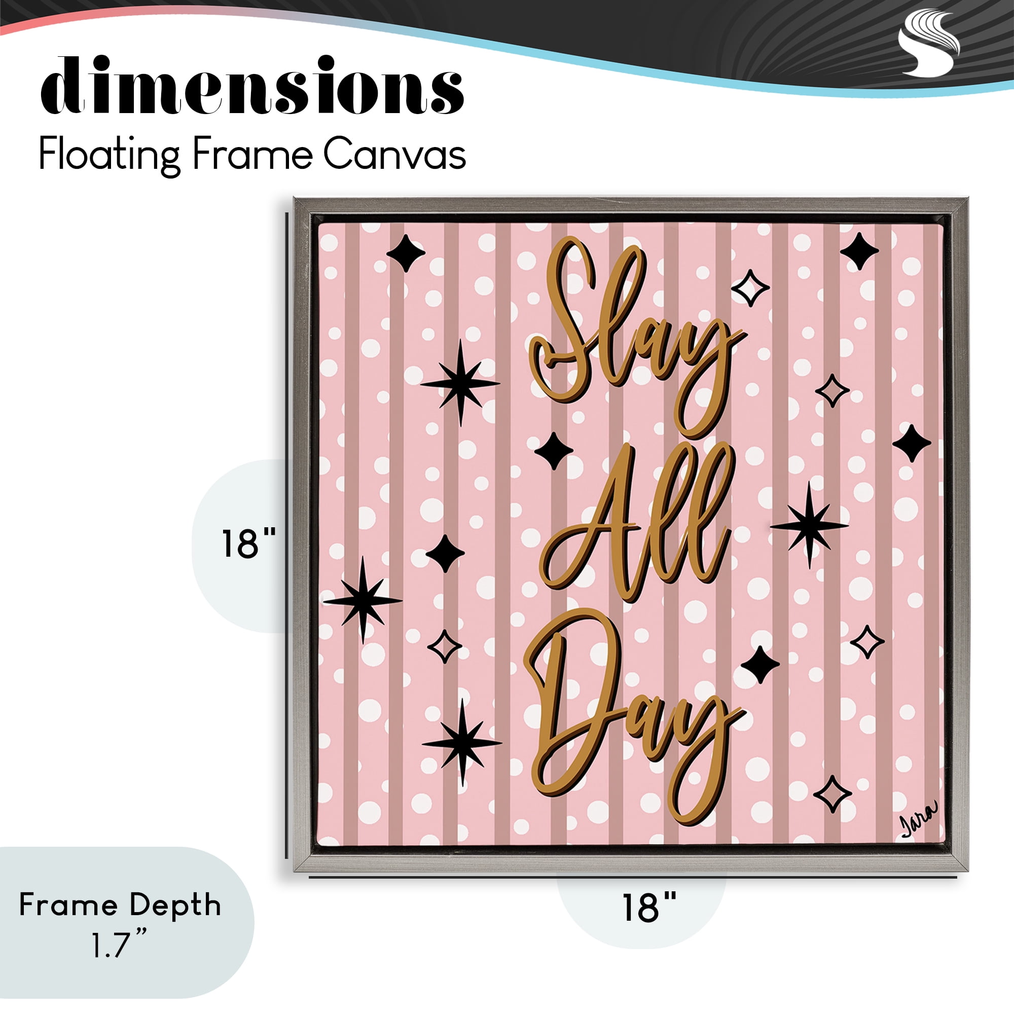 Stupell Industries Slay All Day with Sparkle Pattern Gray Framed Floater Canvas Wall Art, design by Tara Boone