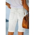 thumbnail image 3 of Necooer Women's Stretchy Bermuda Denim Shorts, Rolled Hem, Distressed, Ripped (Large, A-White), 3 of 8