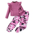 thumbnail image 3 of Letdown Tween Girls Clothes Ribbed Knit Long Sleeve Shirt Top + Baggy Camo Cargo Pants 2 PCS Tracksuits Spring Fall Sweatsuits Sets (Hot Pink,3-4 Years), 3 of 9