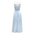 thumbnail image 6 of Womens Spaghetti Strap Sling Maxi Dress Solid Satin Sexy Cocktail Dresses High Split Wedding Guest Dresses for Women, 6 of 7