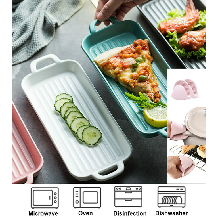 Haifle Solid Color Rectangular Baking Pans For Oven Ceramic, Shallow  Lasagna Pan With Handles, Porcelain Baking Pan-White 