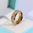 thumbnail image 3 of GY Rime pattern Yellow Gold Plated Titanium Steel Mens Ring Men Wedding Band AAA CZ Man Ring, 3 of 6