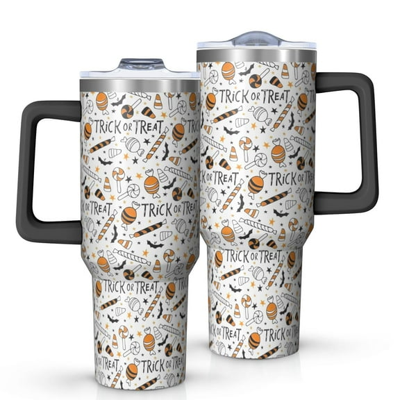 Trick or Treat Halloween Pattern Tumbler with Handle and Lid,40oz Double Wall Vacuum Insulated Tumbler,Cups Gift for Women and Men