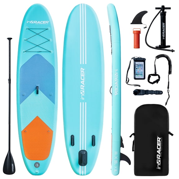 Inflatable Stand Up Paddle Board, 300 LBS Capacity PVC SUP Board, Wide Stable Design with Fins, Complete Accessories & Storage Backpack for All Skill Levels