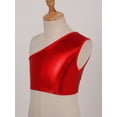 thumbnail image 4 of Sinleey Kids Girls Cheerleading Outfit Shiny Shirts One Shoulder Tops Sleeveless Crop Tank and Hip Red 12, 4 of 6