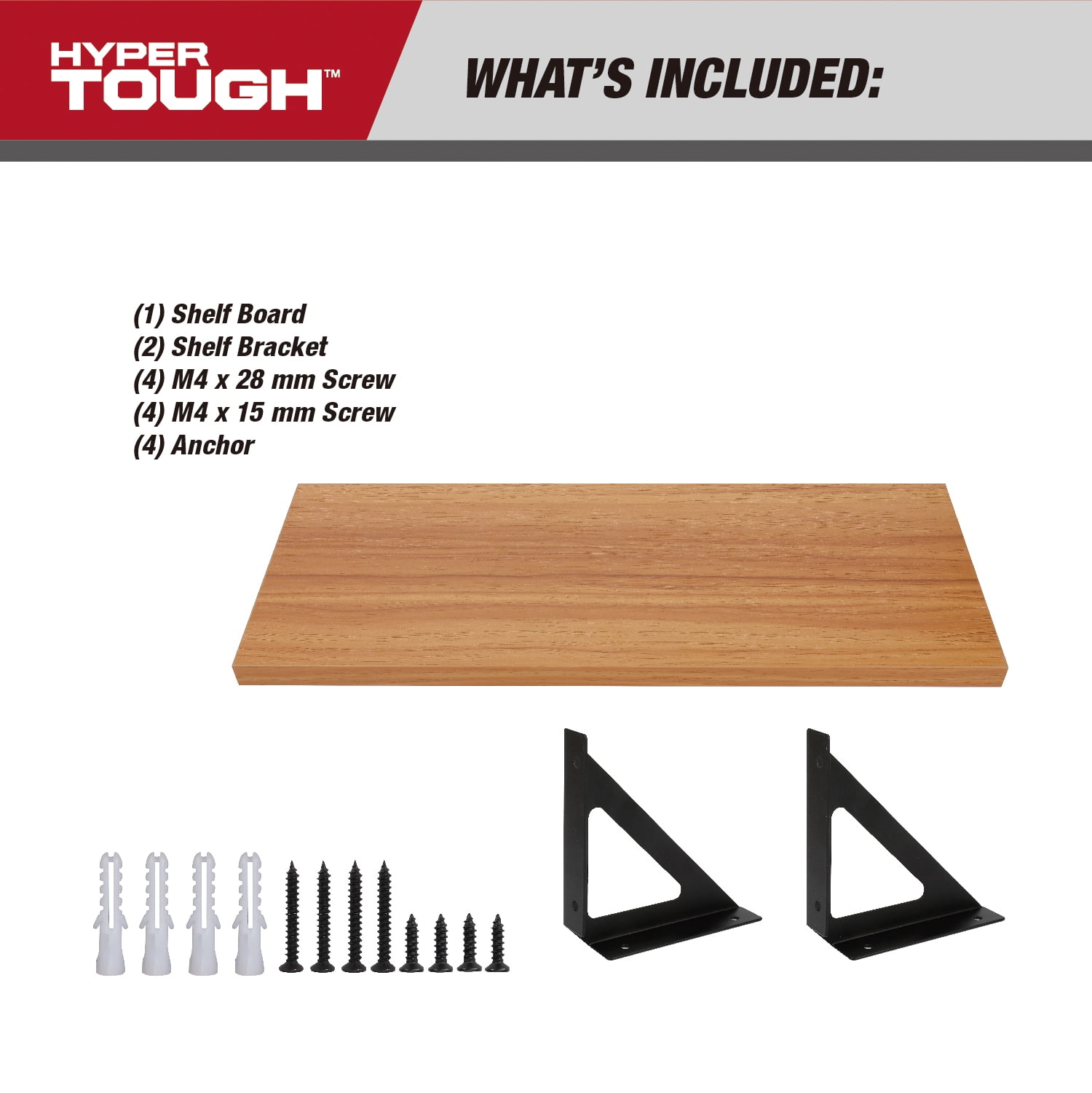 Hyper Tough Brown Shelf Kit with Brackets and Mounting Hardware, 15-3/4" x 6"