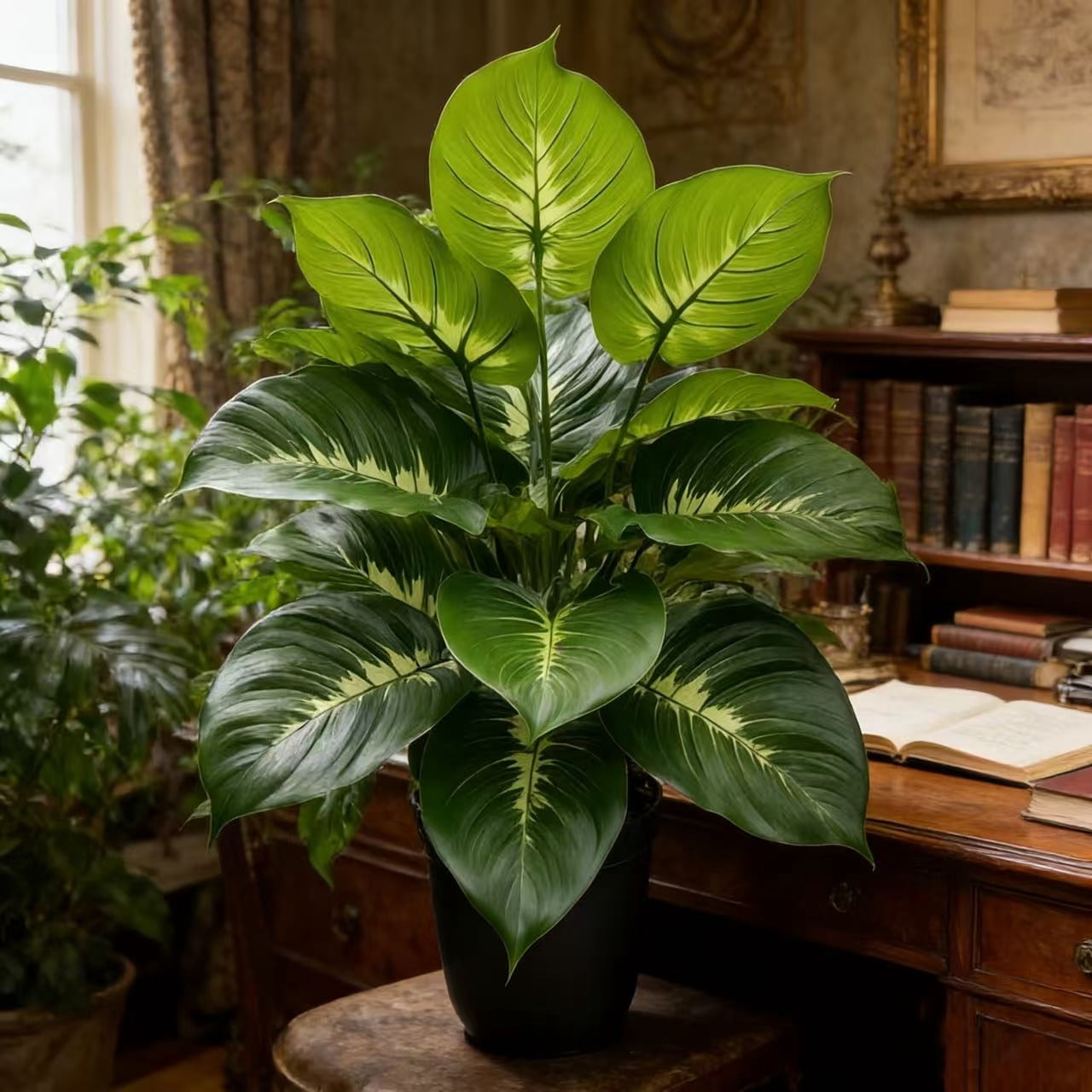 21 Inch Artificial Large Leaf Tropical Plant 2 Pack, Faux Greenery Stems (No Pot), Fake Philodendron for Home Decor, Living Room, Office, Wedding Table Centerpieces