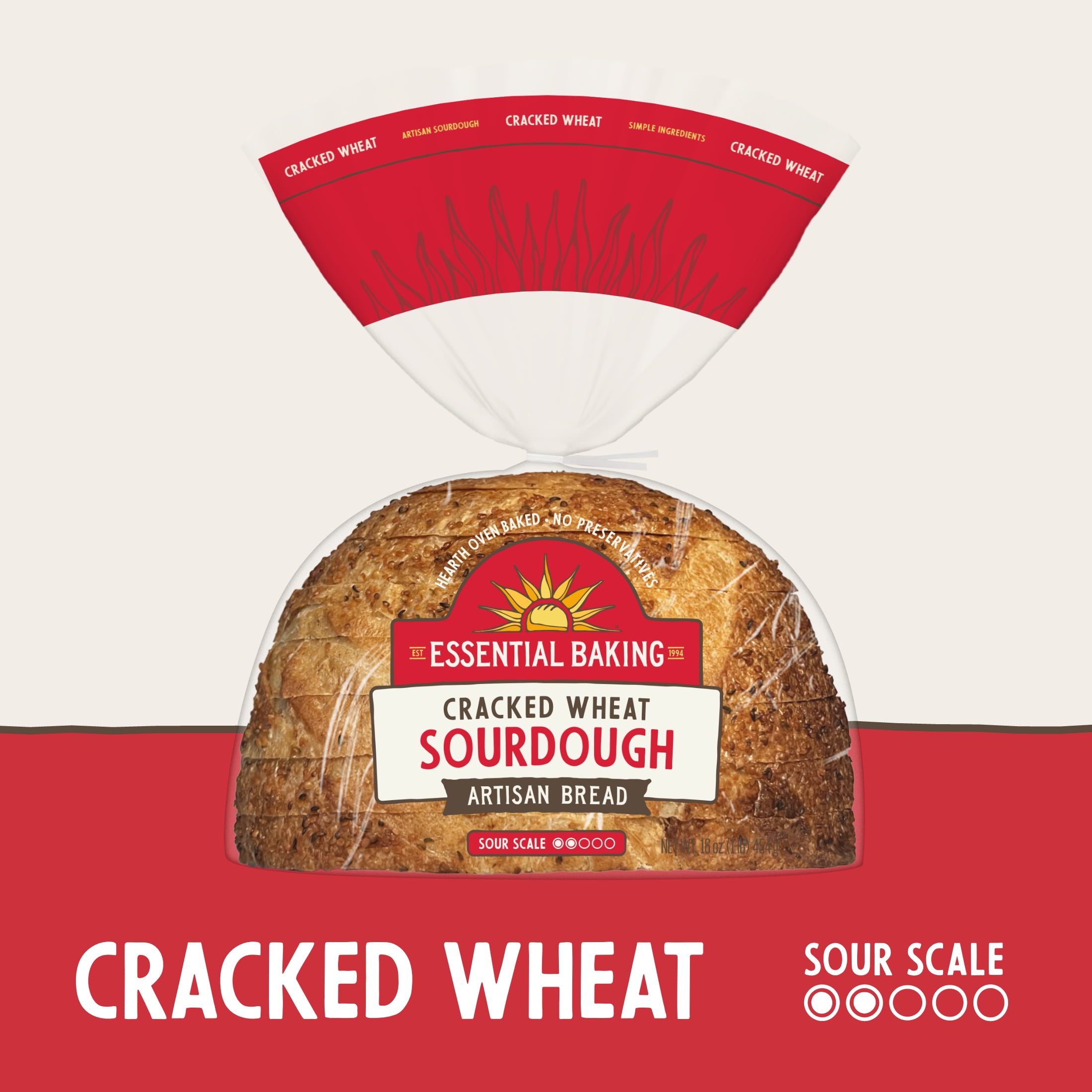 Essential Baking Cracked Wheat Sliced Sourdough Bread, Non-GMO, 16 oz