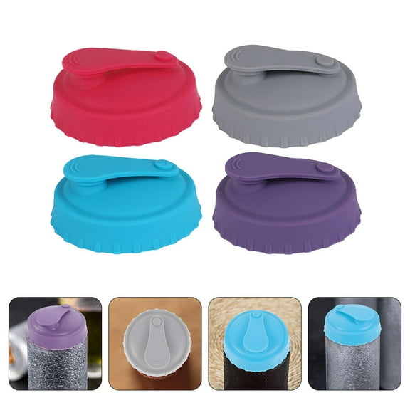 BESTOYARD 4Pcs Silicone Can Covers Assorted Colors Leakproof Beverage Bottle Caps
