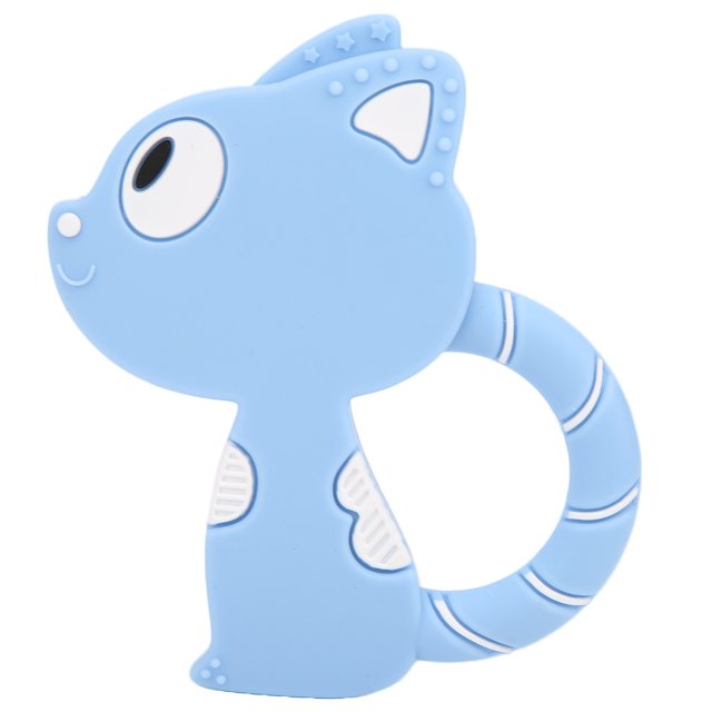Juguetes para la dentición del bebé, mordedor de silicona con forma de animal de dibujos animados lindo para bebés y niños, azul