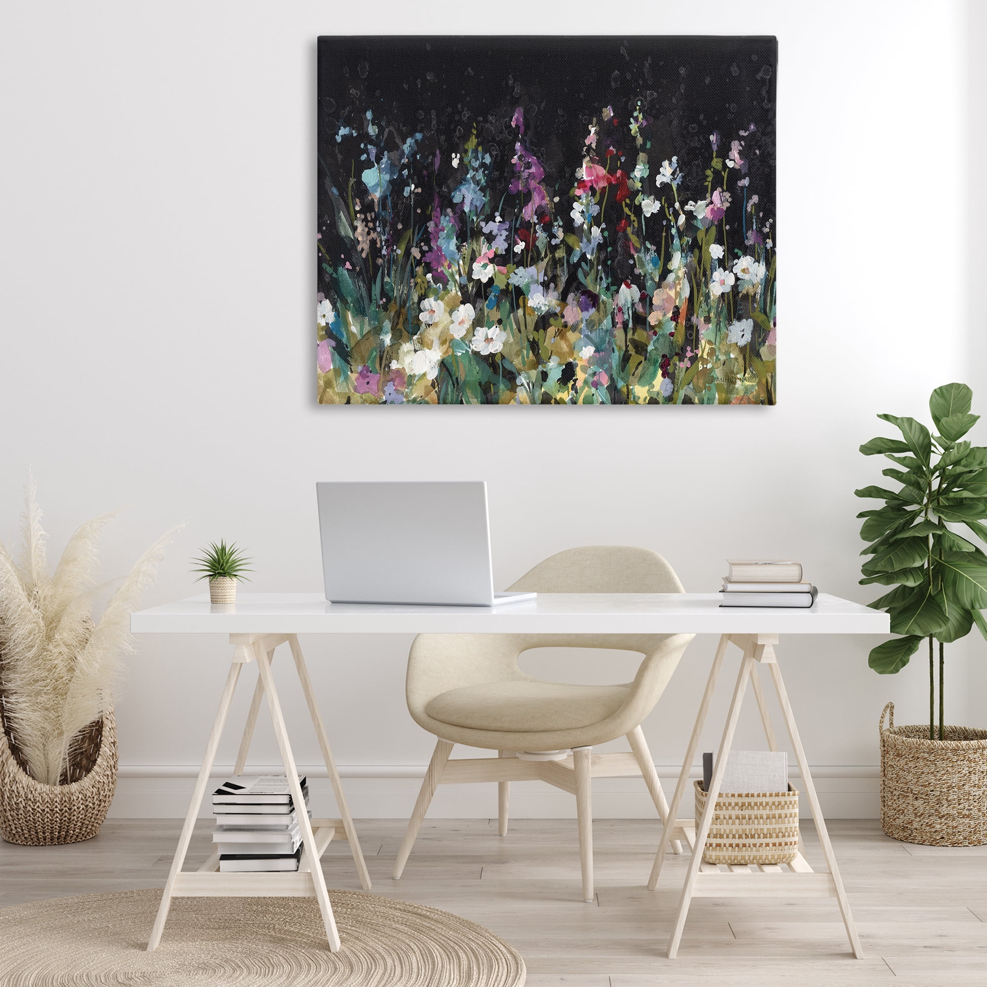 Stupell Industries Dark Garden Meadow Plants & Flowers Painting Wrapped Canvas Art Print Wall Art, 48 x 36