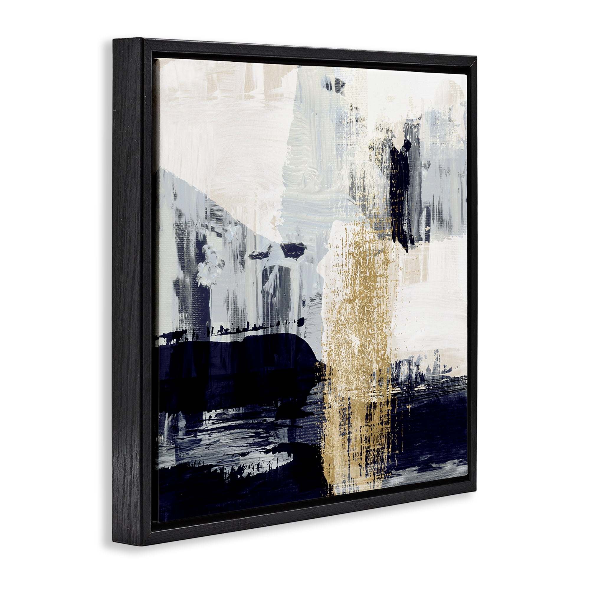 Stupell Industries Gold Paint Stroke Abstract Abstract Painting Black Floater Framed Canvas Art Print Wall Art, 18 x 18