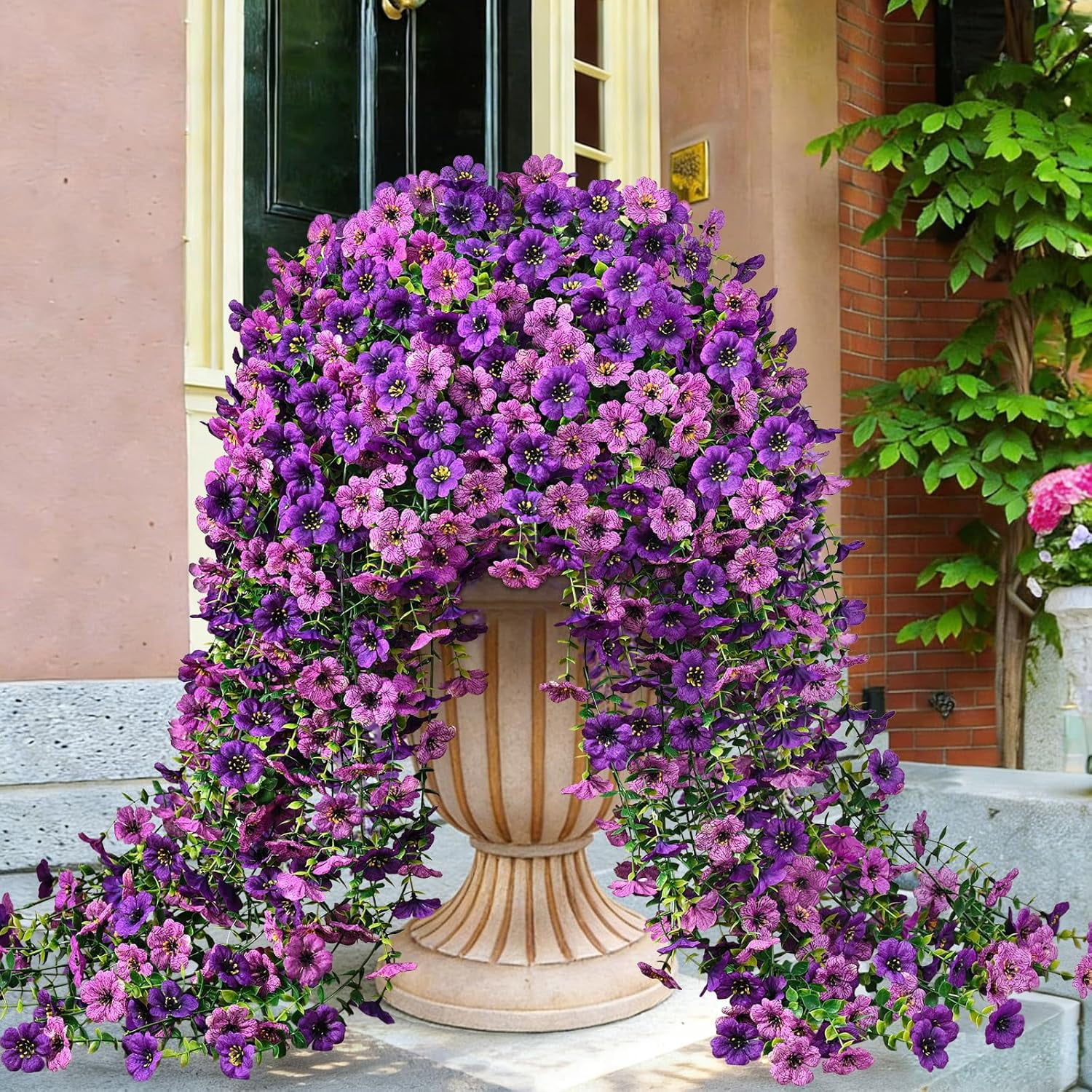 Waipfaru Artificial Hanging Flowers for Outdoors Spring Summer Decoration,4 Pcs UV Resistant Faux Silk Violet Fake Flowers for Garden Porch Window Home Decor