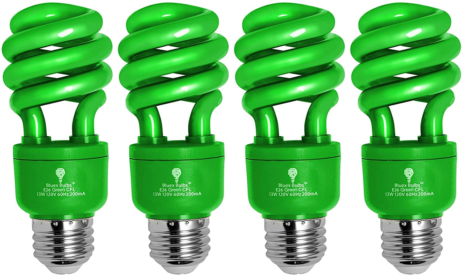 4 Pack BlueX CFL Green Light Bulb 13W 50Watt Equivalent E26 Spiral