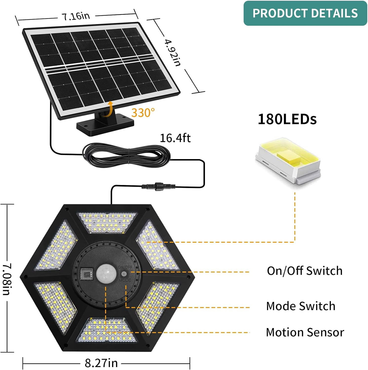 Aoksun Solar Shed Light Solar Pendant Light Indoor Outdoor Work in Daytime with Remote Control, 360° Lighting Waterproof Solar Indoor Lights with Motion Sensor/Timer/5 Modes for Home Shed Garage Barn