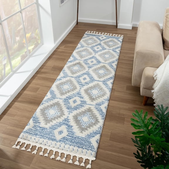 LUXE WEAVERS Ibiza Collection Blue Moroccan Geometric Area Rug 2x7
