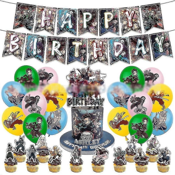 Demon Slayer Theme Kids Birthday Party Decoration Balloons Banner Cake Cupcake Toppers Kit