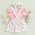 thumbnail image 3 of Okbabeha Newborn Baby Girl Pink Bunny Outfit Long Sleeve Romper Rabbit Suspender Skirt Overall Dress Headband My 1st Easter Outfit, 3 of 5