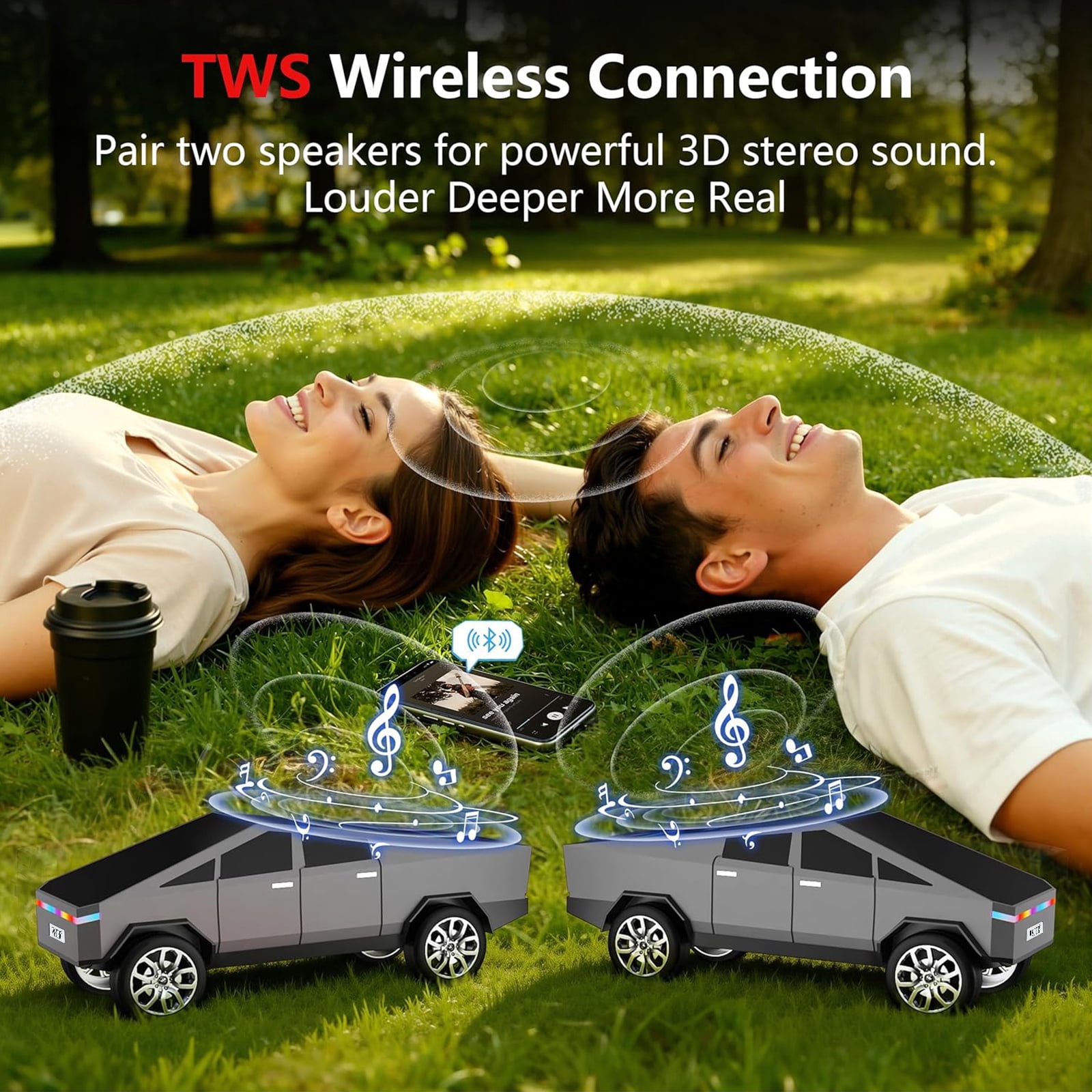 WSTER WS-580 Cybertruck Portable Bluetooth Speaker, Replica Car with Display Screen, HD Sound, BT5.4，TWS, FM , For Home Outdoor Party Beach，The Perfect Gift for Family and Friends
