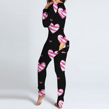 

PEONAVET Onesie Pajamas for Women Sexy V Neck Butt Button Flap Jumpsuit Butterfly Printed Jumpsuits Long Sleeve Button Onesies Pajama Club Rompers Sleepwear Gifts for Women