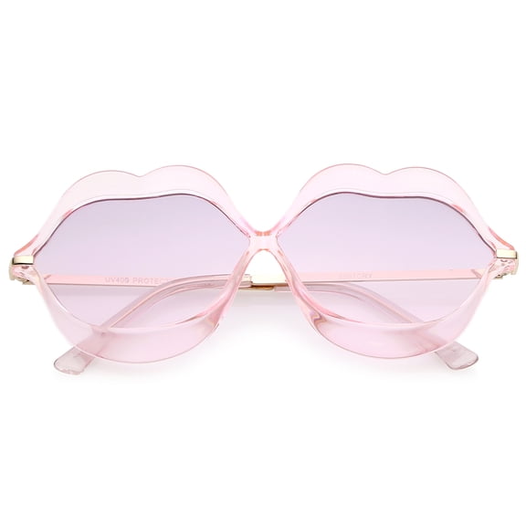Oversize Transparent Lip Shape Frame Metal Temples Gradient Lens Novelty Sunglasses 63mm (Pink-Gold / Pink)